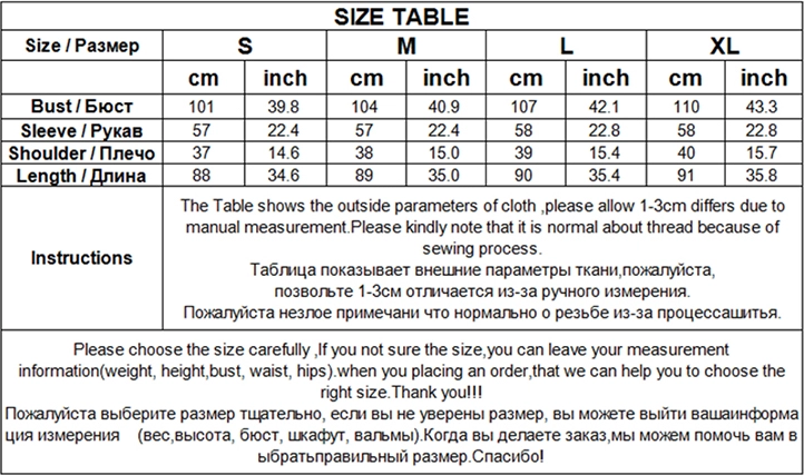 wool coat size chart